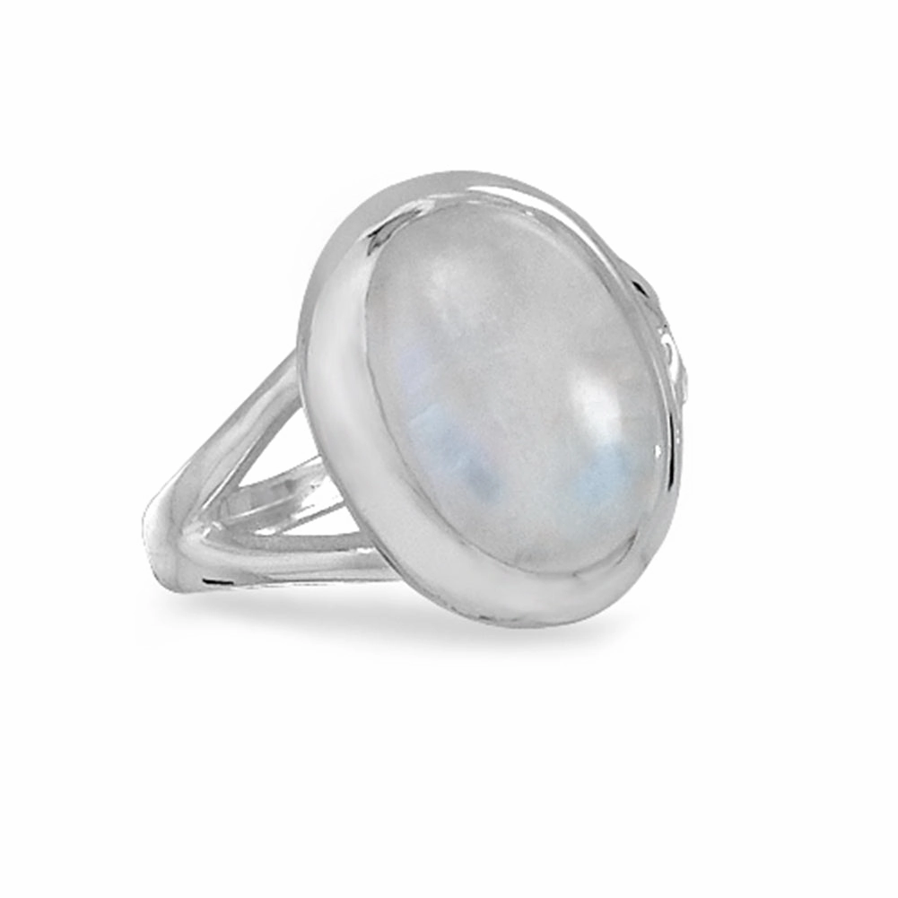 Rainbow Moonstone Oval Polished Sterling Silver Ring Hypoallergenic Style