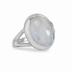 Modern retro Rainbow Moonstone Oval Polished Sterling Silver Ring