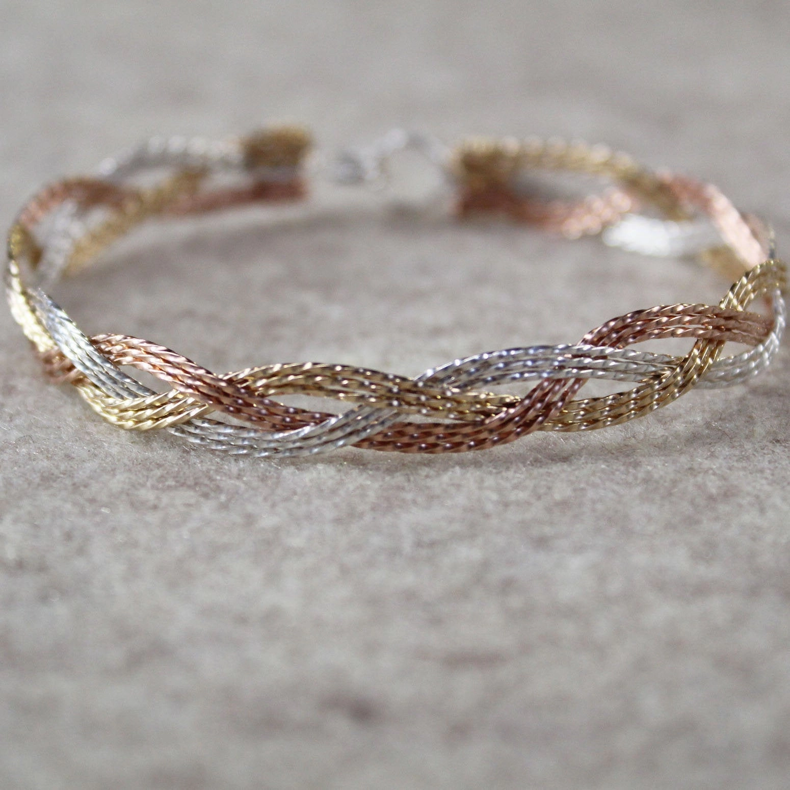 Modest Price 9-strand Tricolor Braid Rose Yellow & Silver Twist Wire Woven Bracelet