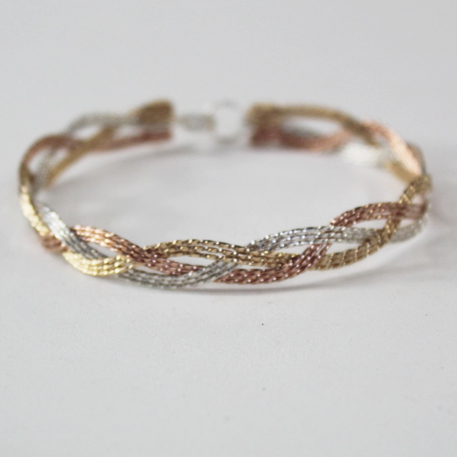 9-strand Tricolor Braid Rose Yellow & Silver Twist Wire Woven Bracelet Known Quantity Good Luck Charm