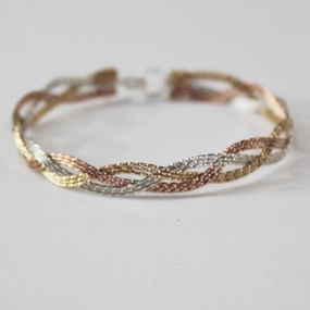 9-strand Tricolor Braid Rose Yellow & Silver Twist Wire Woven Bracelet Known Quantity Good Luck Charm
