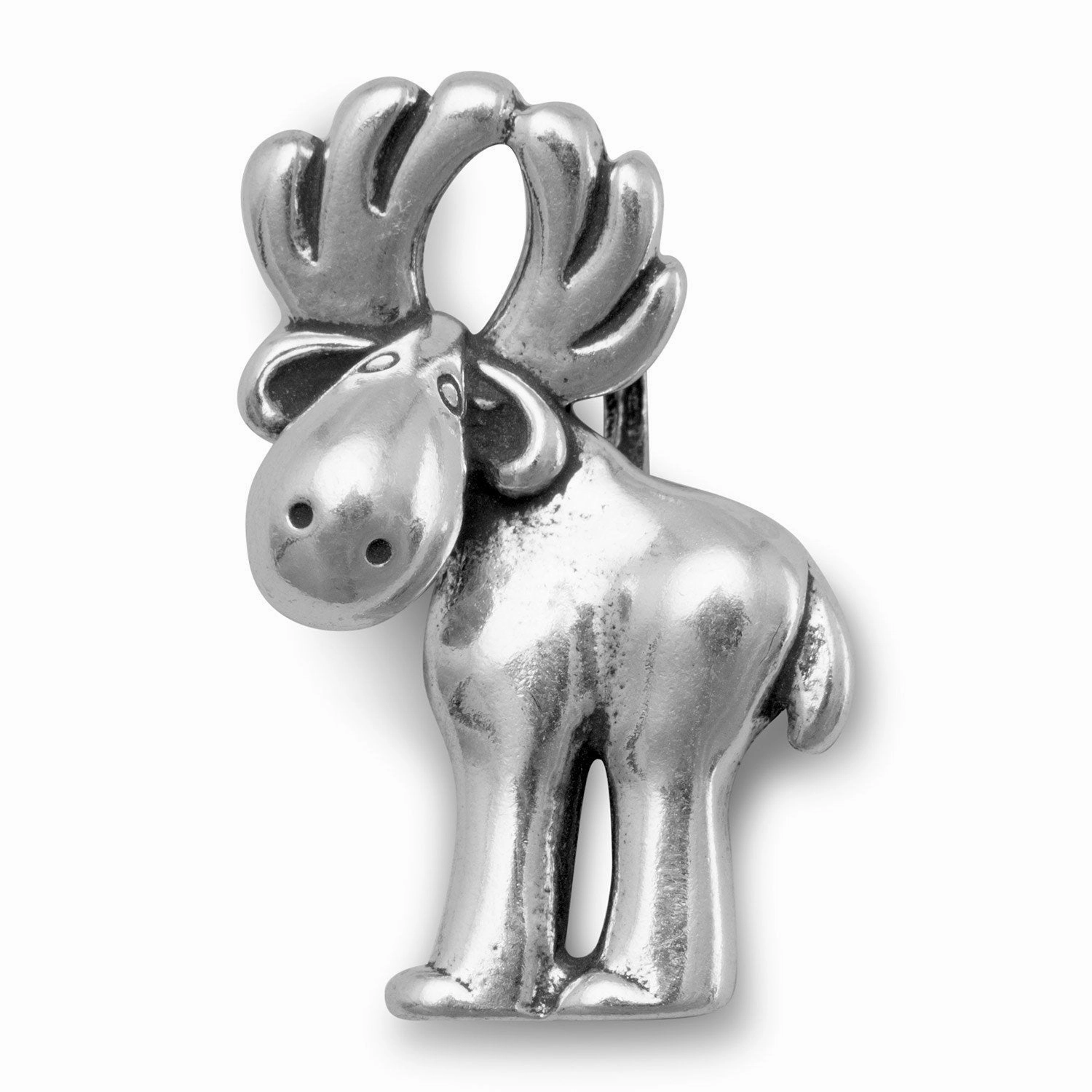Masculine Bold Cute Sterling Silver Moose Slide Pendant Antiqued Finish