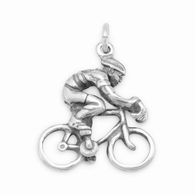 Sunset Look Cyclist Bicycle Charm Sterling Silver