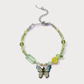 Layered Look Czech Bead Green Butterfly Bracelet