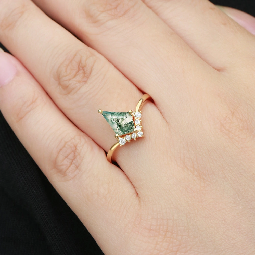 Unique Moss Agate Kite Cut Classic Engagement Ring - Nimbus party accessory