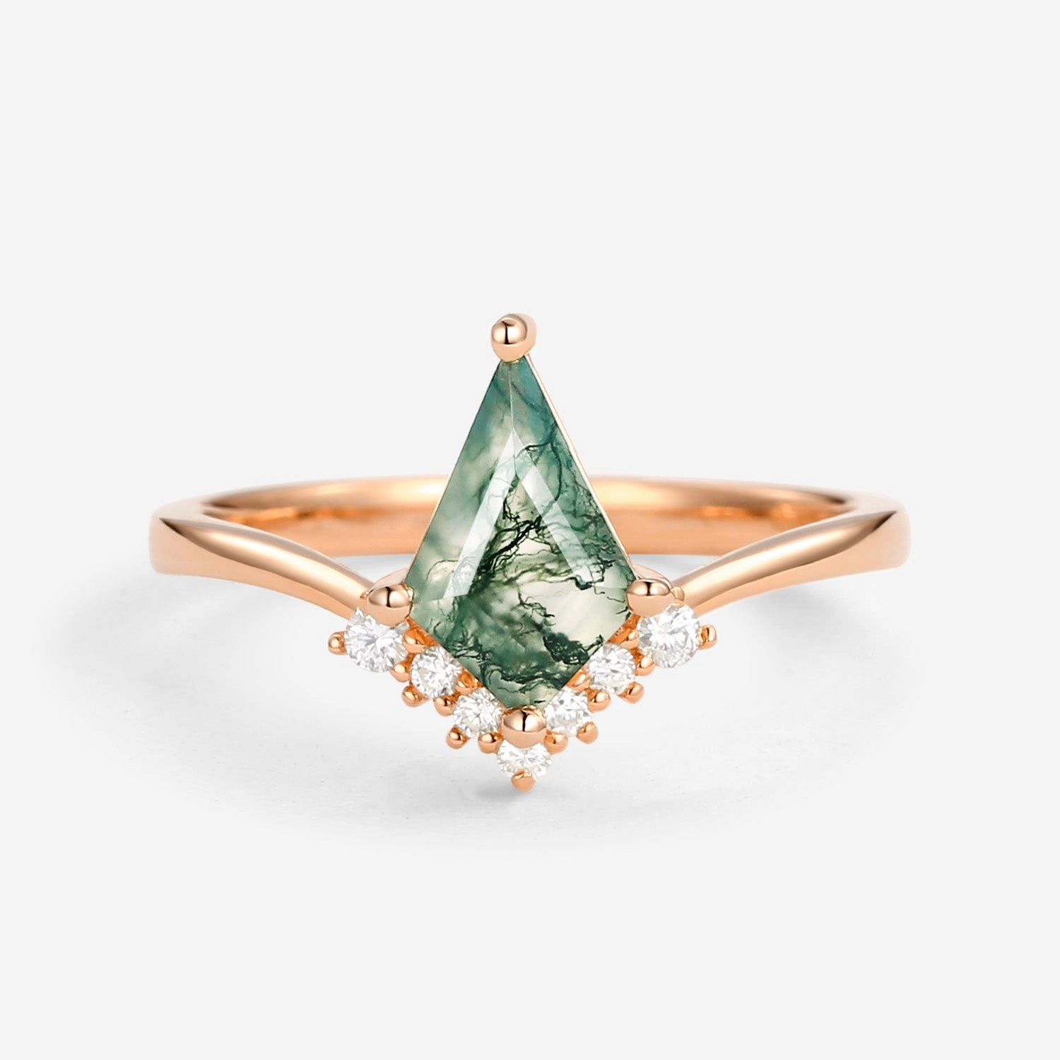 Signature Highlight Unique Moss Agate Kite Cut Classic Engagement Ring - Nimbus