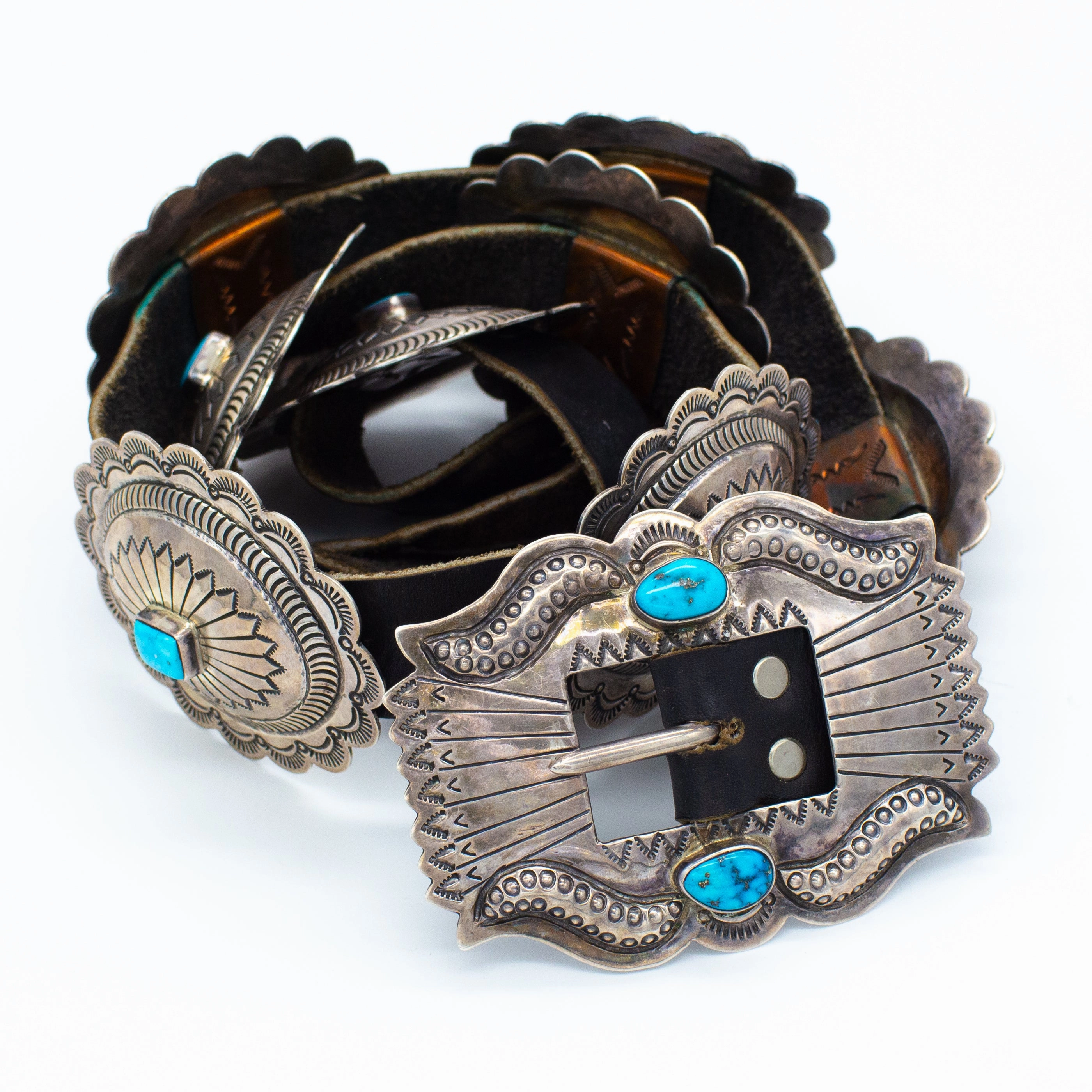 Minimal Accent Orville Tsinnie Navajo Handmade Sterling Silver Turquoise Concho Belt