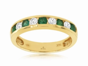 Linear Embellishment Emerald & Diamond Channel-Set Band