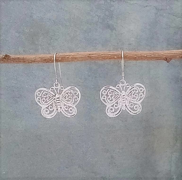 Multi Purpose Sterling Silver Intricate Butterfly Earrings