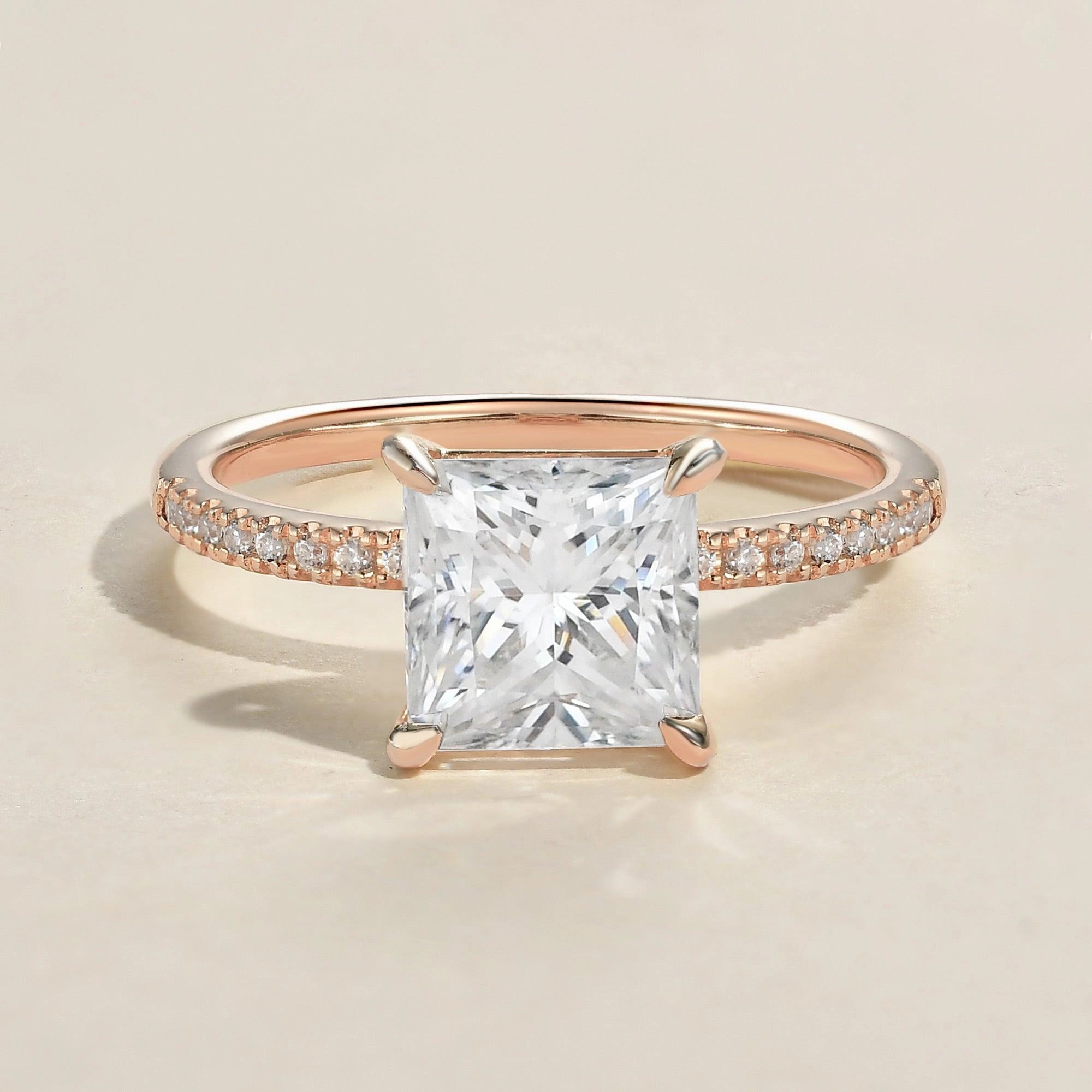 Casual Classic 1.0ct Princess Cut Moissanite Pave Solitaire Ring