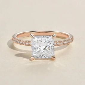 Casual Classic 1.0ct Princess Cut Moissanite Pave Solitaire Ring