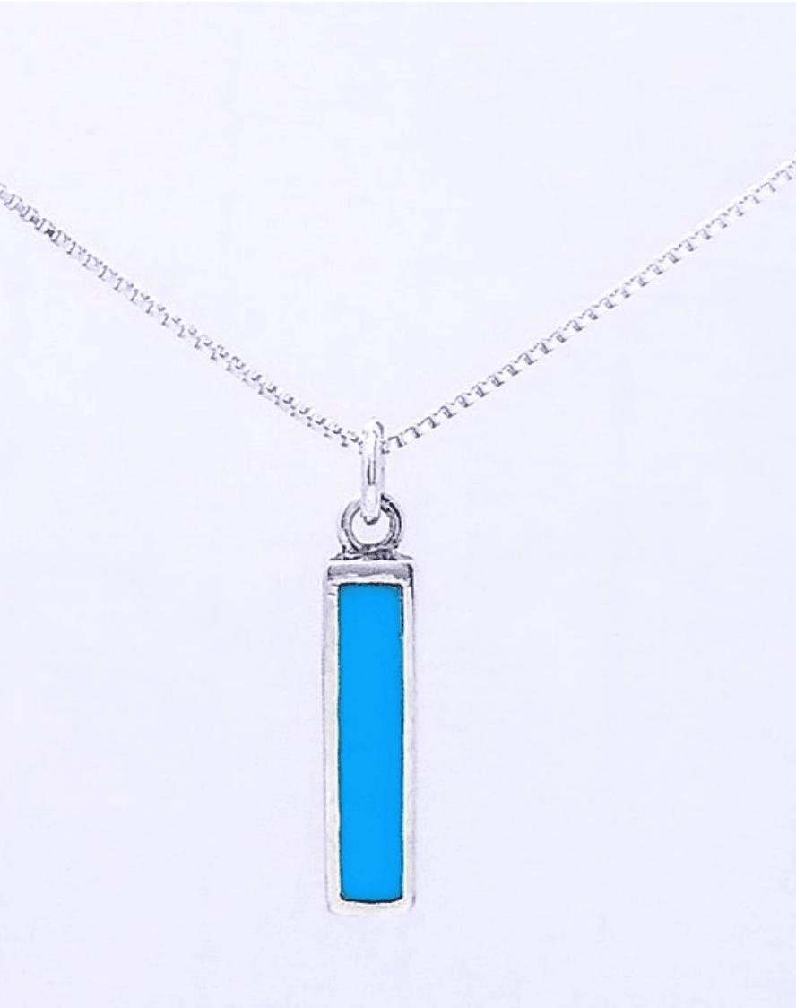 Edgy Light Romantic Feature Turquoise Inlaid in Sterling Silver Bar Pendant