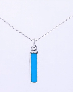 Edgy Light Romantic Feature Turquoise Inlaid in Sterling Silver Bar Pendant