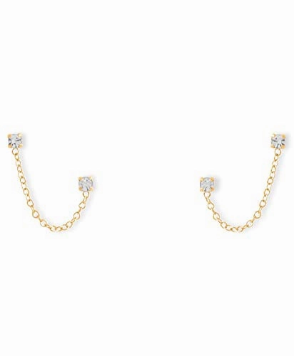 Gifting Light Refined Glance Crystal Chain Double Post Yellow Gold-plated Sterling Silver Earrings
