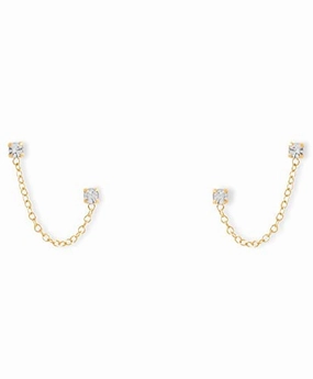 Gifting Light Refined Glance Crystal Chain Double Post Yellow Gold-plated Sterling Silver Earrings