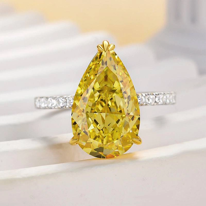 Classic Pieces Charming Accessories Louily Gorgeous Two-tone Pear Cut Yellow Sapphire Engagement Ring