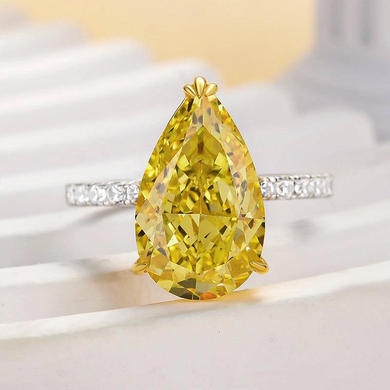 Louily Gorgeous Two-tone Pear Cut Yellow Sapphire Engagement Ring Fashion Collection