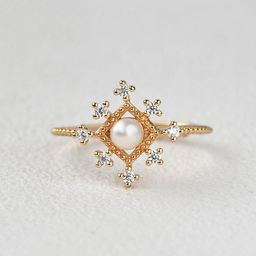 Akoya Pearl Vintage Inspired Yellow Gold Ring Luxurious Finish