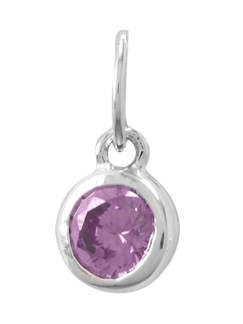 February Birthday Charm Purple Cubic Zirconia Sterling Silver Clean Style