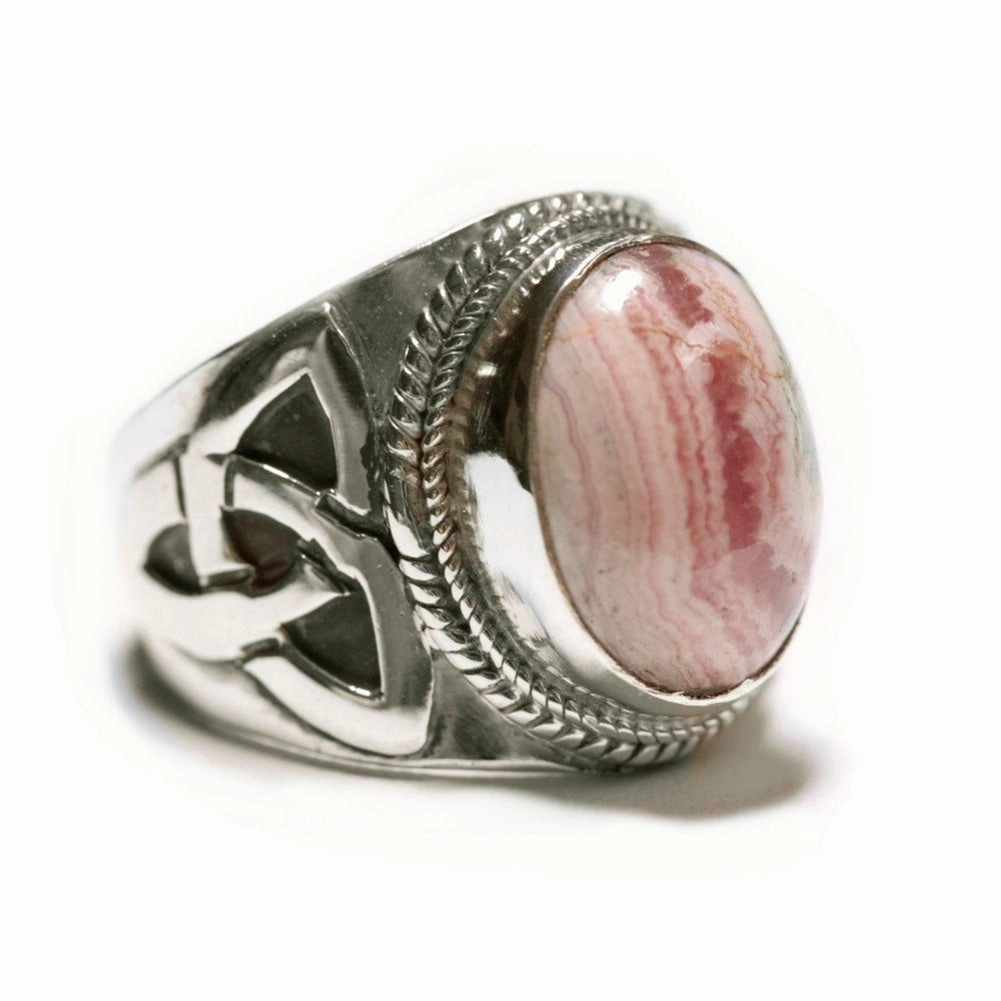 Wonderful Accessory Rhodocrosite Ring with Celtic Side Design Sterling Silver, Size 8