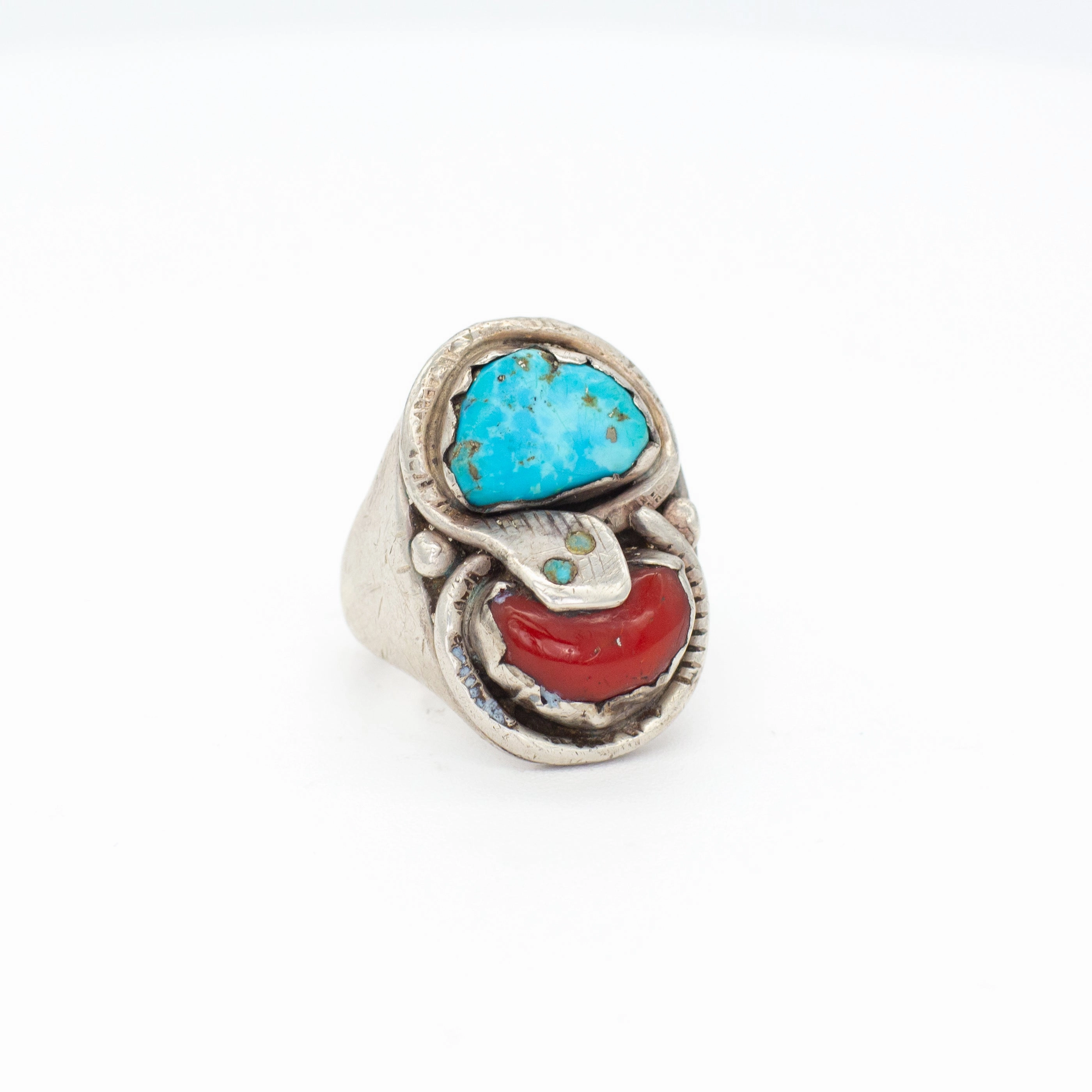 Dan Simplicio Handmade Sterling Silver Natural Turquoise Mediterranean Coral Ring Fashion Classic