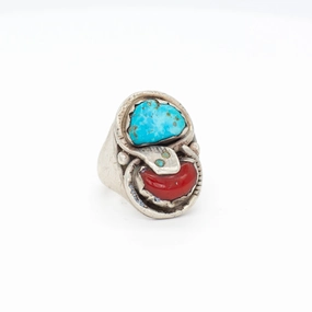 Dan Simplicio Handmade Sterling Silver Natural Turquoise Mediterranean Coral Ring Fashion Classic