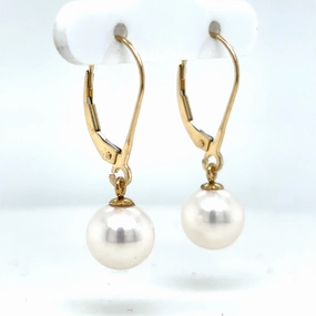 Gorgeous appearance Dangle Freshwater Cultured Pearl Earrings in 14K Yellow Gold
