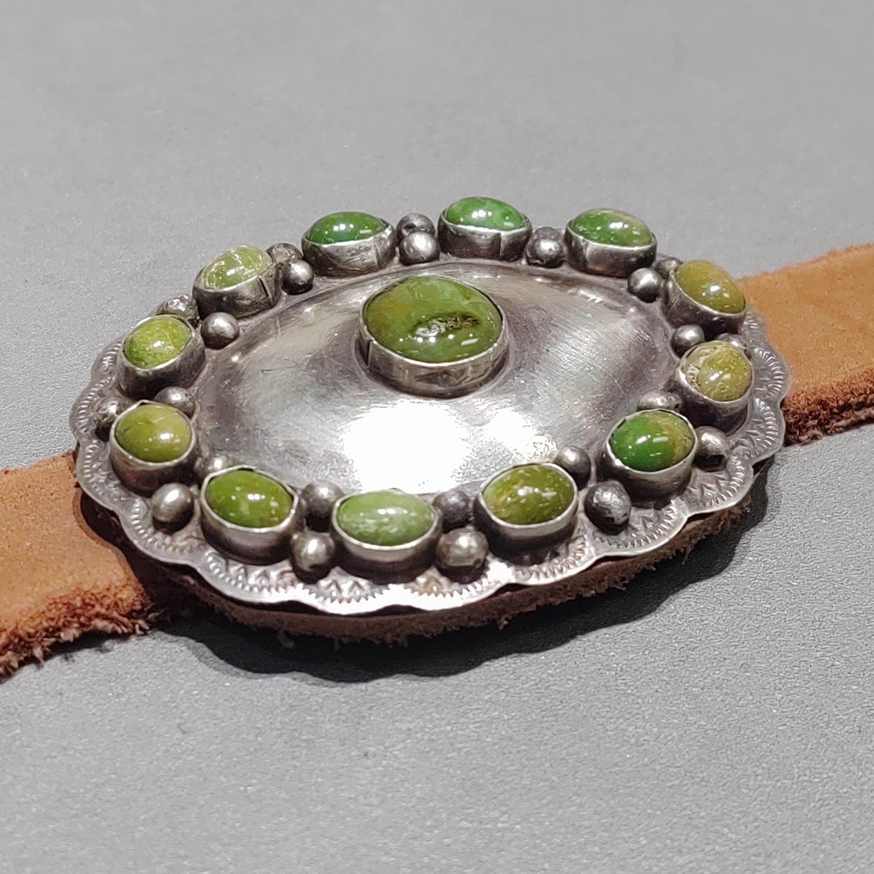 Daniel Martinez Navajo Green Turquoise Sterling Silver Concho Belt - Handmade Native American Artistic Flair