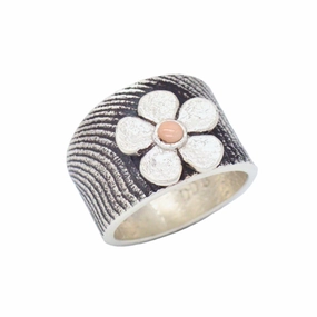 Darryl Dean Begay Navajo Handmade Sterling Silver Coral Ring (Flower) Feminine Accent Luxury Fashion