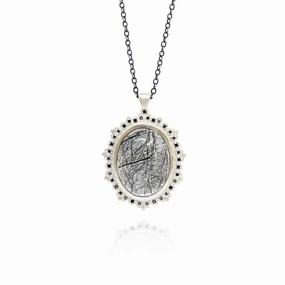 For College OOAK Rutilated Quartz Pendant - Black Diamonds