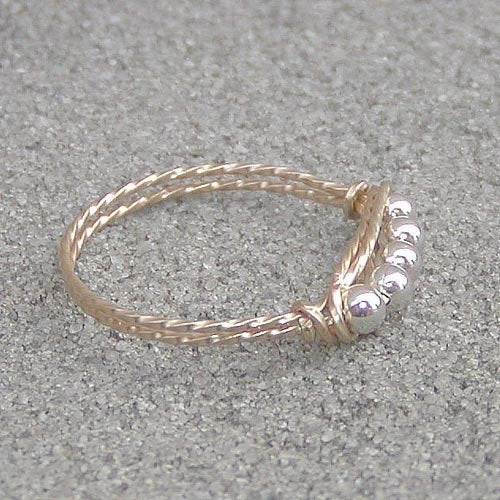 Five Little Beads Two Tone Gold & Silver Wirewrapped Ring Premium Article Lightweight Appearance