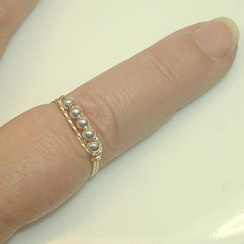 Gentle Design Five Little Beads Two Tone Gold & Silver Wirewrapped Ring