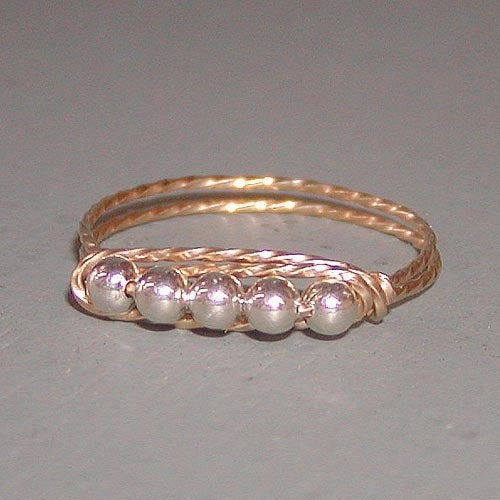 Five Little Beads Two Tone Gold & Silver Wirewrapped Ring Simple Decoration