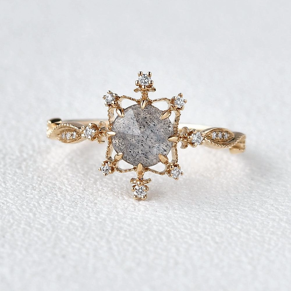 Labrodorite & Moissanite Yellow Gold Stacking Ring Chic Fit