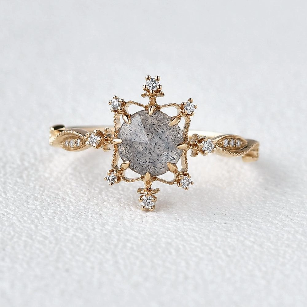 Signature Highlight Labrodorite & Moissanite Yellow Gold Stacking Ring