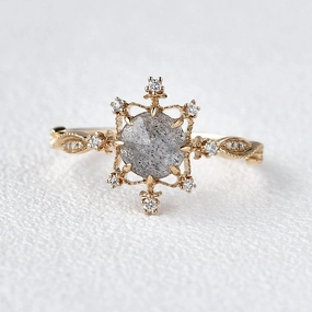 Labrodorite & Moissanite Yellow Gold Stacking Ring Chic Fit