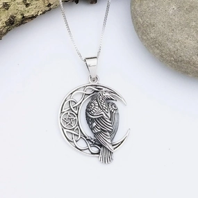 Evening Glam Fresh Touch Celtic Sterling Silver Moon And Raven Pendant