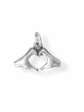 Heart with Hands Charm Sterling Silver Sending Love Distinctive Sparkle Iconic Feel
