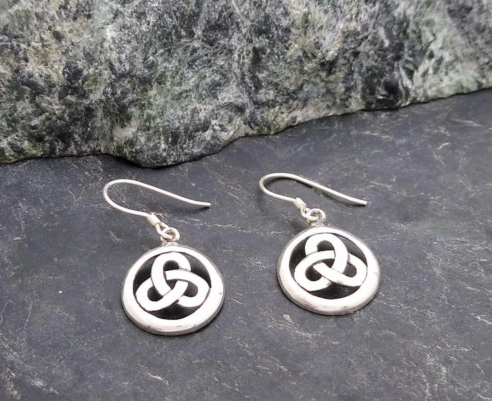 Classic Gift Unique Piece Celtic Knot Sterling Silver Round Earrings