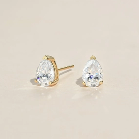 Sophisticated Vibe Pear Shaped Classic Solitaire Gold Studs Set 2pcs