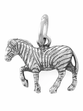 Stylish Shape Zebra Charm Sterling Silver 3D