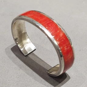 Ronnie Willie Navajo Sterling Silver Coral Bracelet - Handmade Native American Classic Highlight