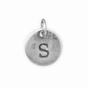 Antiqued Finish Sterling Silver Letter S Disk Charm Soft Materials