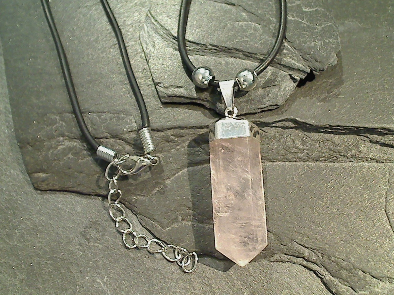 Layerable Accessory Rose Quartz Crystal Point Necklace - Silver Plated