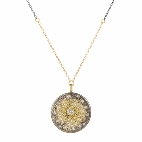 Starburst Necklace on Two-Tone Chain - 22k/18k/14k Gold, Oxidized Silver   VS Diamonds Winter Look