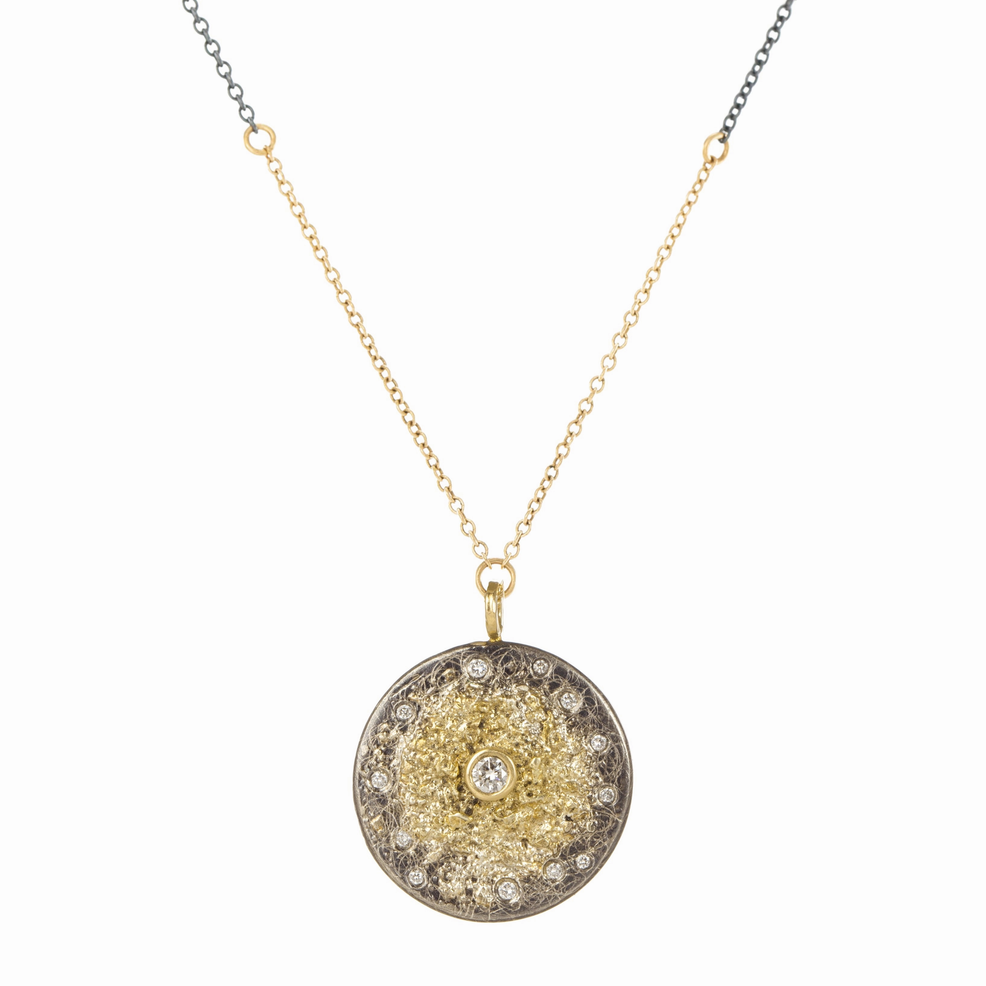 Starburst Necklace on Two-Tone Chain - 22k/18k/14k Gold, Oxidized Silver   VS Diamonds Winter Look