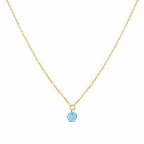 Dee Berkley Round Shape Blue Topaz Solitaire Pendant with a 14K Yellow Gold Cable Link Necklace Often Adornment