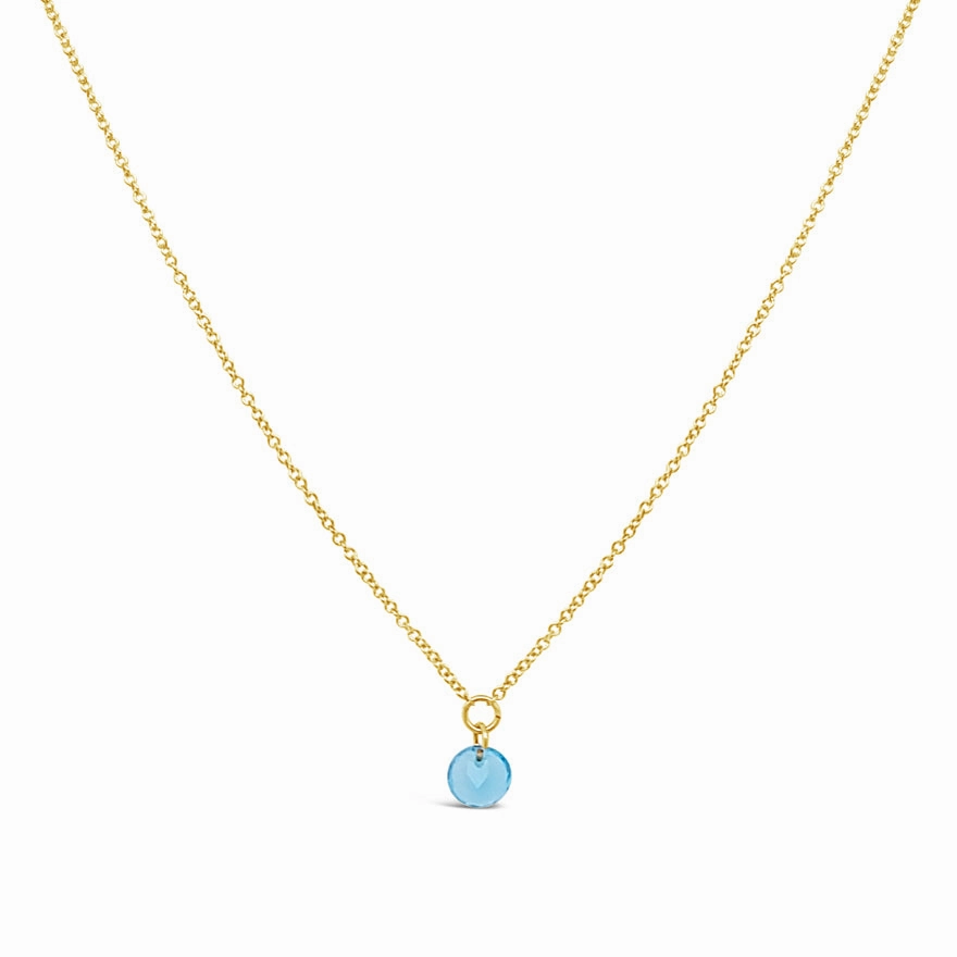 Dee Berkley Round Shape Blue Topaz Solitaire Pendant with a 14K Yellow Gold Cable Link Necklace Often Adornment