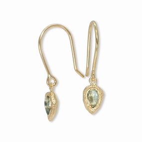 Teardrop Earrings in Green Sapphire - 18k Gold Stunning Detail