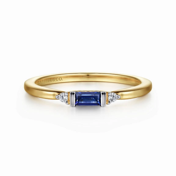 Urban Highlight Distinct Accent 14K Yellow Gold Diamond and Blue Sapphire Stackable Ring